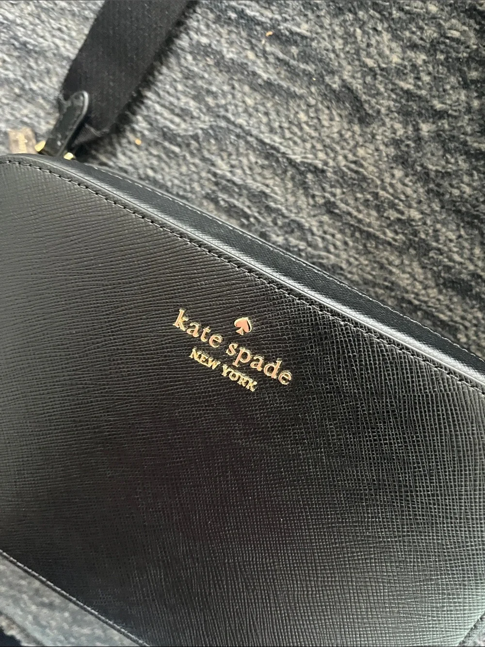 kate spade Black Pebbled Leather Crossbody Camera Bag with Gold Hardware